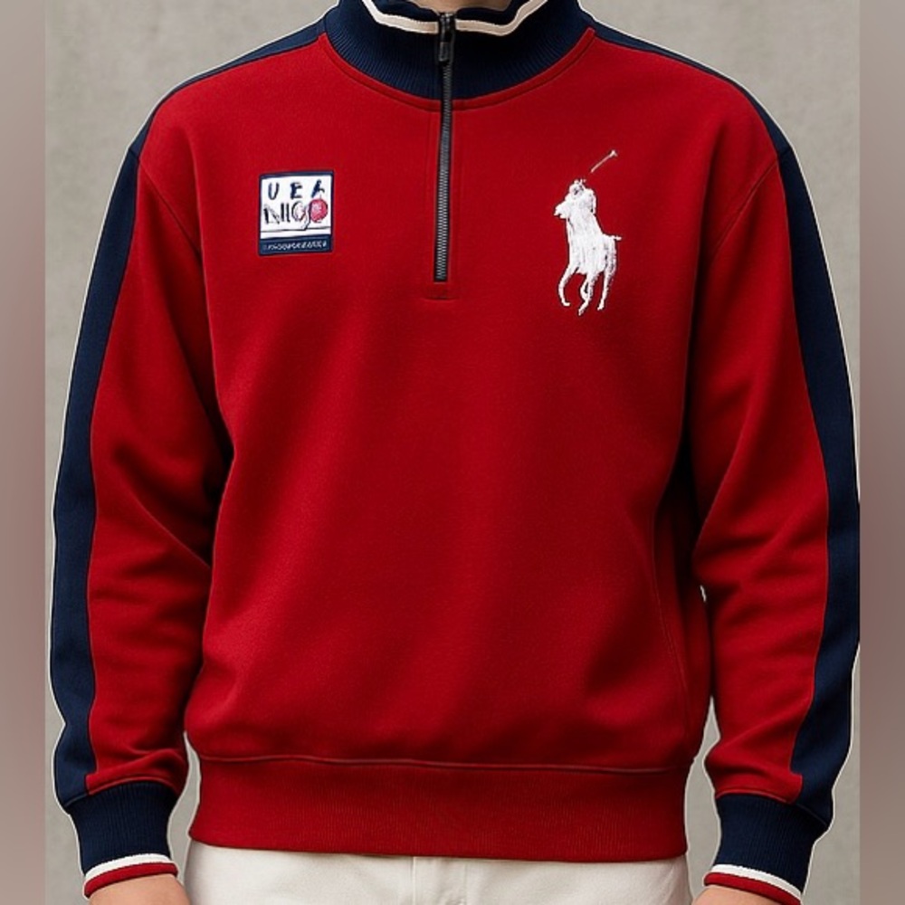 Men's Red and Navy Sweater
